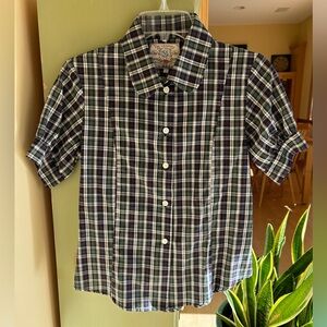 Alicia Bell Fine Garments Plaid 100% Cotton Peter Pan Collar Plaid Blouse Size 6